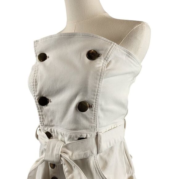 Marissa Webb Size 8 White Cotton Jumpsuit RTR Strapless Belted Button Front - Picture 8 of 12